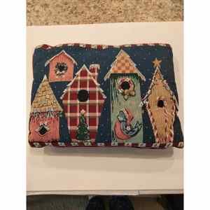 Needle point Christmas Birdhouse pillow 16"x12"